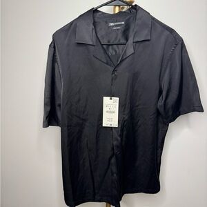 Black Silk Short Sleeve Shirt
